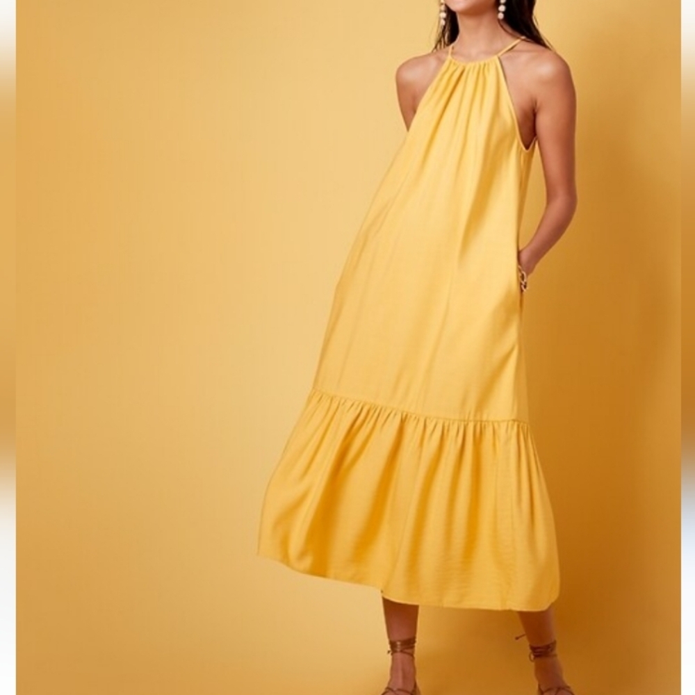 BANANA REPUBLIC Halter Midi Crinkle Textured Dress Sz-XL